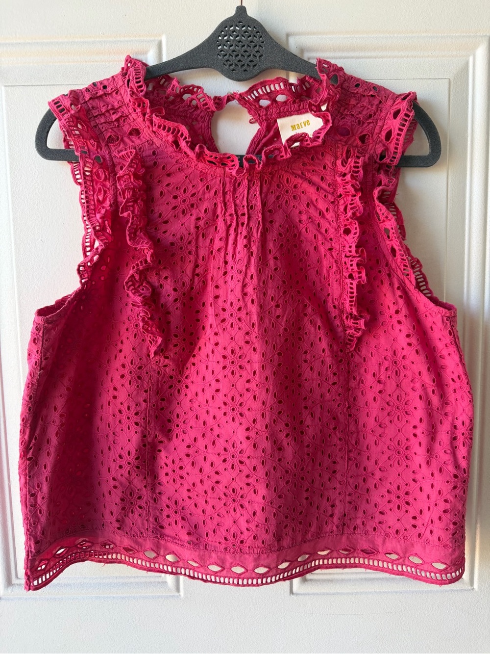 Maeve Anthropologie Eyelet Embroidered Ruffle Sleeveless Pink Top Size 8